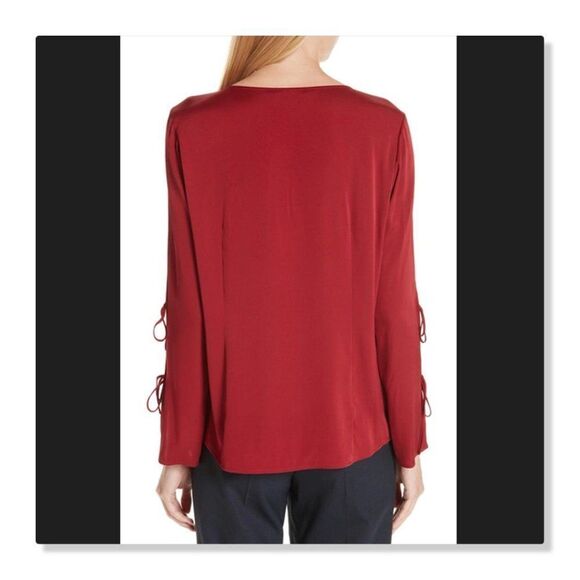 HUGO BOSS| 'Burana' Stretch Silk Blouse - size 10 in Dark Red - Picture 2 of 14